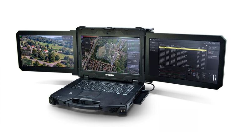 Mit dem neuen Durabook Z14I-DX3 behalten Einsatzkräfte auf drei 14 Zoll großen Touchscreens auch unter extremen Bedingungen im Feld den Überblick.(Bild:  Durabook)