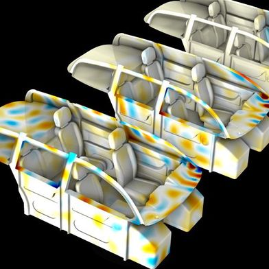Der GPU-basierte direkte Solver cuDSS verkürzt Rechenzeiten bei großen, dünnbesetzten Systemen, wie dieser Druckakustiksimulation einer Fahrzeug-Innenkabine. (Bild: Comsol)