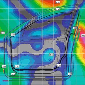 Rückfederungskompensation an einer Autotür: 1. Stufe Kompensation, ... Bild: Nuova Teknocam/ESI Group