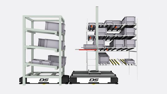 „ID.ADD“ erkennt, wo Bedarf vorliegt und sorgt mittels fahrerloser Transportfahrzeuge vollautomatisch für die Nachversorgung der Produktionsregale.(Bild:  DS Automotion)