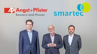 Übernahme: Angst+Pfister Sensors and Power AG, CEO Thomas Röttinger; Smartec BV
Rolf de Boer, CEO und Angst+Pfister BV mit Geert van den Bosch, Managing Director.
 (Bild: Angst+Pfister)