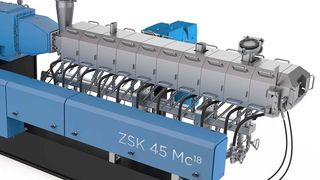 Der Extruder ZSK 45 Mc-18 mit 45 mm Schneckendurchmesser ist ein Vertreter der ZSK-Baureihe von Coperion und jetzt mit zahlreichen neuen Features ausgestattet, die das Handling deutlich vereinfachen und die Effizienz beim Compoundieren steigern. Er sei einer der Stars beim Coperion-Auftritt zur K 2019 in Halle 14 am Stand B19. (Coperion)