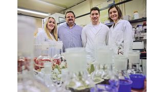 Das Team des Kekulé-Institut für Organische Chemie und Biochemie: (v.l.) Katharina Pieper, Prof. Dr. Andreas Gansäuer, Christian Köhler und Regine Mika (Bild: Volker Lannert / Universität Bonn)