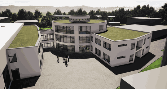 (Neubau eines Bürogebäudes für einen Spielgerätehersteller. Bild: Hüllmann – Architekten & Ingenieure, Delbrück)