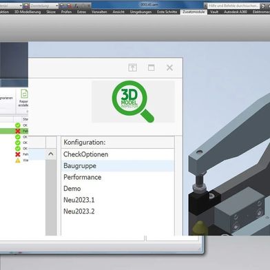 Der 3D Model Inspector wird als Add-in für Autodesk Inventor integriert. Konstrukteure können damit Bauteile, Baugruppen und Zeichnungen automatisiert anhand unternehmensspezifischer Prüfregeln analysieren. (Bild: Contelos)
