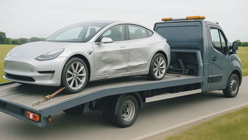 Bei leichten Unfällen ist die Batterie von E-Autos in aller Regel nicht beschädigt und stellt damit auch kein Risiko dar.(Bild:  KI-generiert)