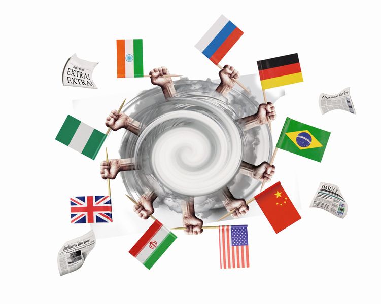 4. Szenario: Turbulente Zeiten   Der weltweit erstarkte Nationalismus hat die Welt deglobalisiert; populistische und autoritäre Regierungen haben Demokratie, freie Presse und unabhängige Justiz zurückgedrängt. Nationen streben verstärkt nach ihrem eigenen Vorteil. Es kommt zu Handelskriegen und zunehmendem Protektionismus. Folgen: In Industrie und Wirtschaft bilden sich nationale Champions; Unternehmen arbeiten verstärkt lokal und suchen noch mehr die direkte Nähe zu Kunden und Rohstofflieferanten.  Weitere Informationen zu den fünf Szenarien finden Sie auf der Homepage von Evonik. (Illustrationen: Dave Hänggi für Evonik)