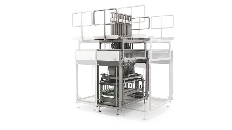 Der neue KHS-Stückchendoseur für funktionale Milchdrinks ermöglicht die schonende Füllung von Stückchen mit bis zu 10 x 10 x 10 Millimetern Kantenlänge. (KHS)