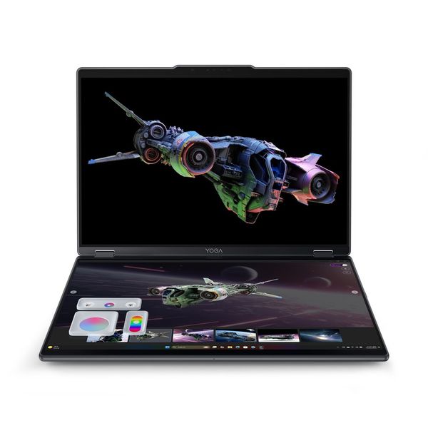 Auf dem unteren Touchscreen ermöglichen aufsteckbare Pads den schnellen Zugriff auf Shortcuts, mit denen sich Beleuchtung, Blickwinkel und Farbton anpassen lassen. (Bild: Lenovo)