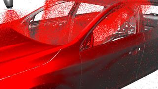 Berechnung der Tropfenflugbahn: Multiphysikalische Simulation eines Hochrotationszerstäubers mit Kontaktaufladung am Beispiel einer Volvo V60 Karosserie. (Fraunhofer FCC)