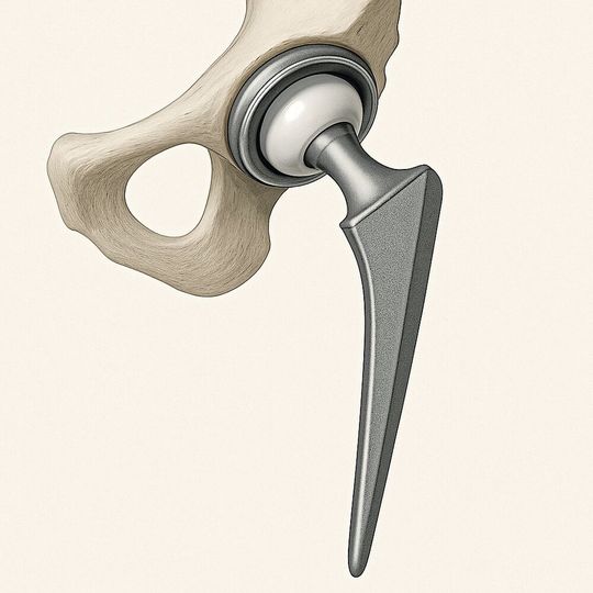 Eine kürzlich durchgeführte internationale Studie untersuchte die langfristige Haltbarkeit moderner Hüftprothesen und zeigte, dass moderne Gleitflächenlösungen den Bedarf an Hüftprothesenrevisionen signifikant zu reduzieren scheinen.(Bild:  GPT Image Editor / KI-generiert)