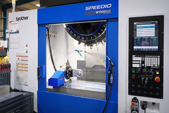 The Brother Speedio W1000Xd2, which has an X-axis travel of one metre, on the shop floor at DPE’s Birkenhead factory. About half of the programs are entered at the control, with the remainder prepared offline with the assistance of One CNC CADCAM software.(Source:  Whitehouse Machine Tools)