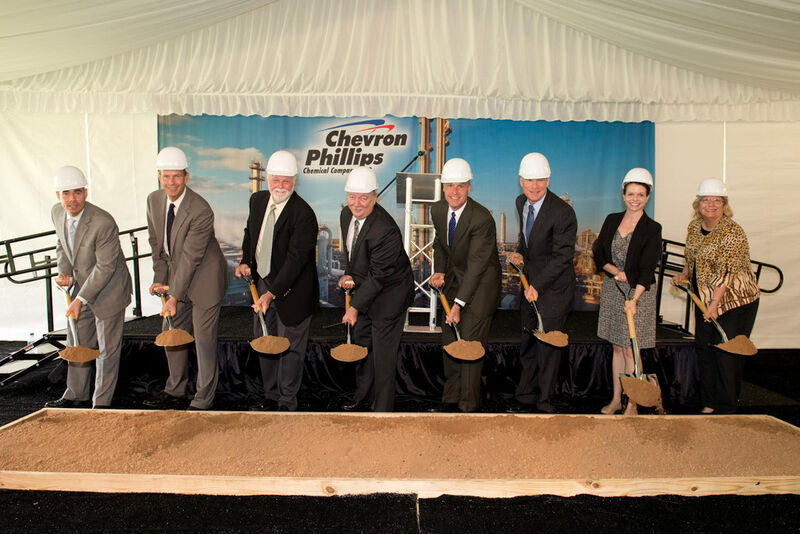 State and local officials joined Chevron Phillips Chemical Company for the groundbreaking of two new polyethylene units. Pictured from left to right: Texas State Representative Dennis Bonnen; Executive Vice President of Chevron Downstream & Chemicals Michael Wirth; Brazoria County Commissioner Larry Stanley; Chevron Phillips Chemical Sweeny Plant Manager Wayne McDowell; President & CEO of Chevron Phillips Chemical Peter Cella; President of Phillips 66 Tim Taylor; representing U.S. Senator John Cornyn’s office: Rachel David; representing Congressman Randy Weber’s office: Dodie Armstrong. (Picture: Business Wire)