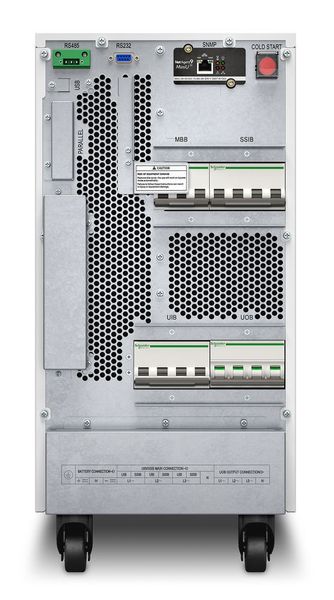 Es gibt verschiedene Ausführungen der „Easy UPS 3S“; hier die Rückseite eines Modells für 15 Kilovoltampere.  (Schneider Electric)