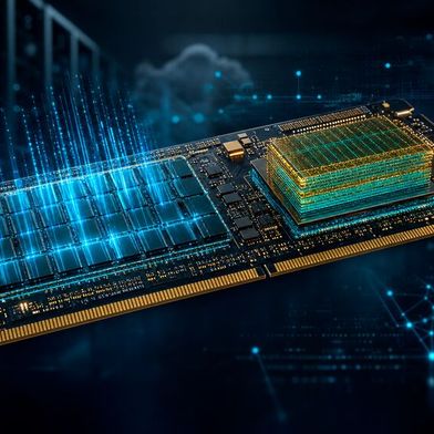 Ein NVDIMM-N enthält sowohl flüchtigen DRAM als auch nicht-flüchtigen NAND-Flash. (Bild: KI-generiert)