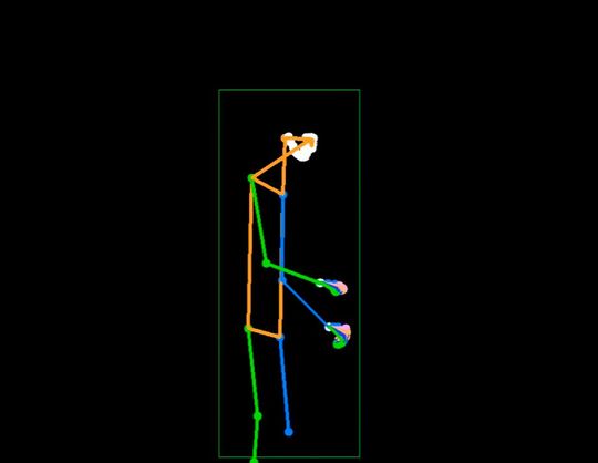 Bild 2: Das adaptive Assistenzsystem „SLEM“ zeichnet Videosequenzen des Maschinenbedienerst auf. Das geschieht aber anonymisiert, wobei das Bewegungsverhalten als Skelettmodell, wie hier zu sehen, generiert wird.(Bild:  Fraunhofer IPA)