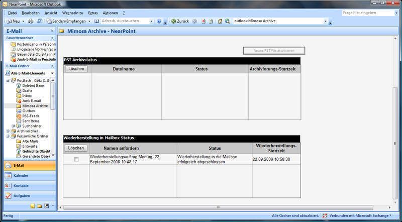 Die Wiederherstellung von E-Mails stellt mit dem in Outlook integrierten Mimosa-Client kein Problem dar. (Archiv: Vogel Business Media)