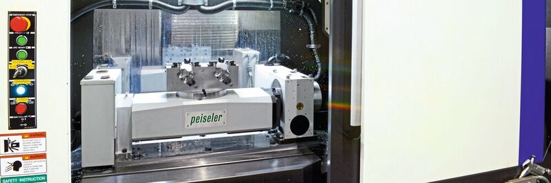Die Peiseler-Schwenkeinrichtung in der Werkzeugmaschine von Hyundai WIA bei AVCI in Solingen. Erstmalig setzte das Remscheider Unternehmen mit dieser Lösung eine mittig platzierte Planscheibe um und realisiert damit einen größeren Störkreis.