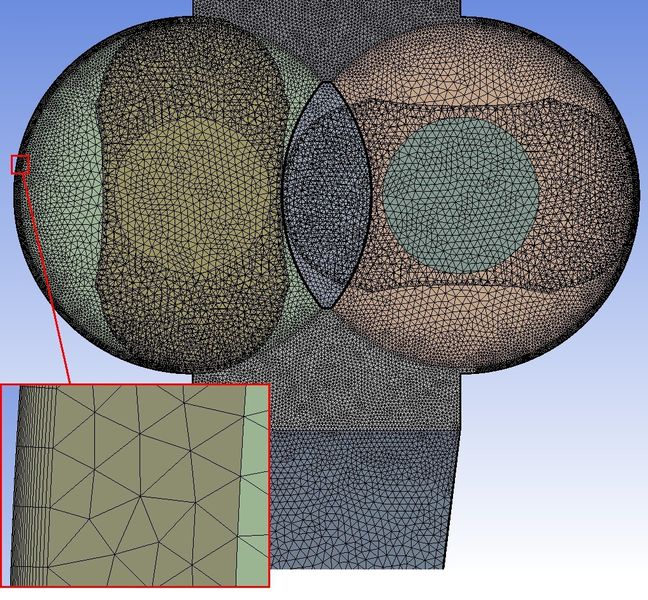 Bild 2: Sich überlagernde Fluid- und Solid-Rechennetze zur Berechnung einer Drehkolbenpumpe mit der Immersed-Solid-Methode (Bild: TU Graz)