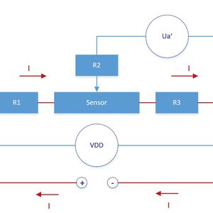 Bild 1b: Ersatzschaltbild der Kontaktierung des Sensors mit Übergangswiderständen.(Bild:  Bosch)