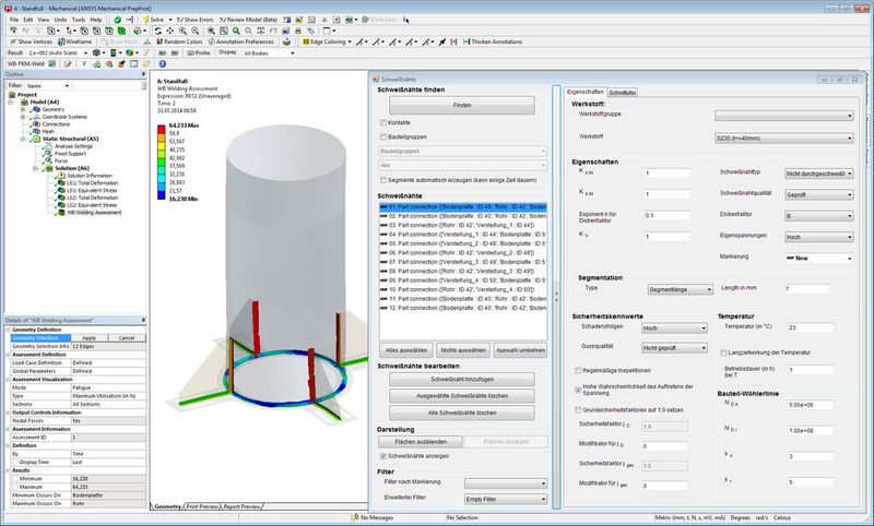 Zum Nennspannungskonzept: FKM-Nennspannungsnachweis integriert in Ansys Workbench. (Bild: Ingenieurbüro Huß & Feickert)
