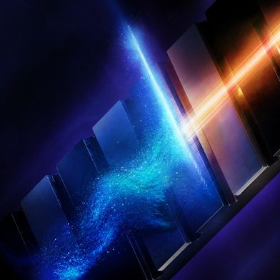 Representación artística de la generación de un pulso de attosegundos: en un ondulador con imanes permanentes de polarización alterna, una nube de electrones oscilante emite un pulso de rayos X nítido y breve. (Imagen:European XFEL/Tobias Wüstefeld)