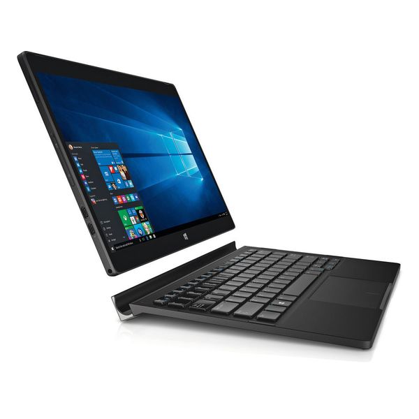 Das 800 Gramm leichte Dell XPS 12 nutzt den Skylake-Core-M als Prozessor. Das Tablet wird magnetisch mit dem als Mobility Base bezeichneten Keyboard-Dock verbunden. (Bild: Dell)