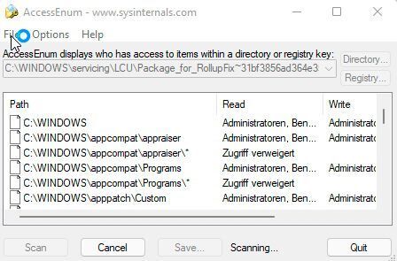 Berechtigungen von Verzeichnissen und Registry mit AccessEnum auslesen. (Joos/Microsoft (Screenshot))
