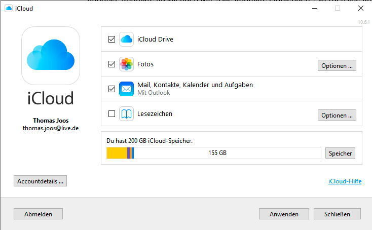 Über die Konsole der iCloud-Einstellungen lassen sich Kontakte mit Windows und Outlook synchronisieren. (Apple / screenshot: Th. Joos)