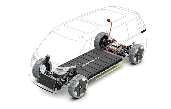 Modularer Elektrifizierungsbaukasten (MEB) mit zwei Elektromotoren; Lithium-Ionen-Batterie im Fahrzeugboden integriert (Volkswagen)