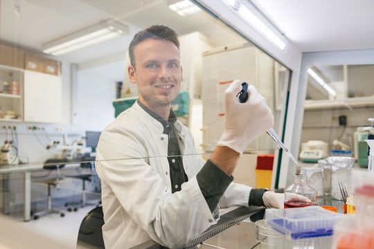 Im Labor arbeitet Erstautor Nico Wahl an neuronalen Zellkulturen.(Bild:  MUI/F. Einkemmer)