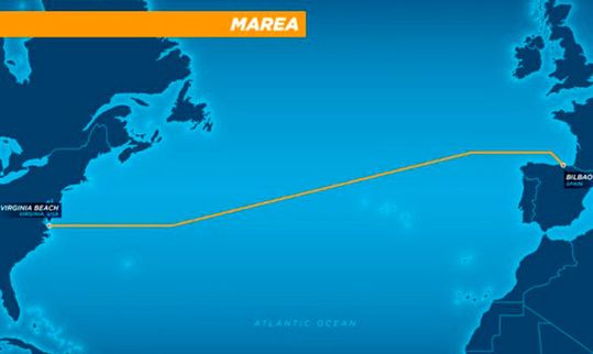 Projekt Marea: Transatlantische Kabelverbindungen haben bis heute Bestand. Im August 2016 verlegten Facebook und Microsoft gemeinsam eine neue Hochgeschwindigkeits-Glasfaserleitung von Virginia, USA, nach Bilbao, Spanien. 2017 war das Projekt fertiggestellt.(Bild:  Microsoft)