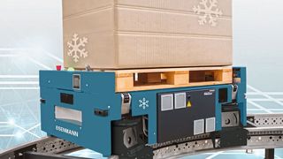 Die Zweischienen-Bodenbahn von Eisenmann verleiht Flexibilität im Tiefkühllager. (Eisenmann)