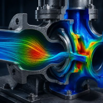 Pressure fluctuations and flow forces directly influence the mechanical behavior of technical systems. Multiphysics analyses reveal critical interactions already in the early development stages. (Source: Merkle CAE Solutions)