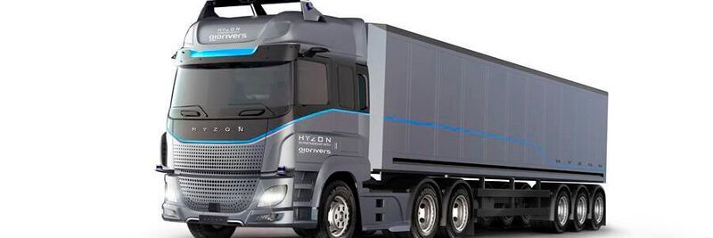 A concept of a HYZON autonomous fuel cell port truck. 