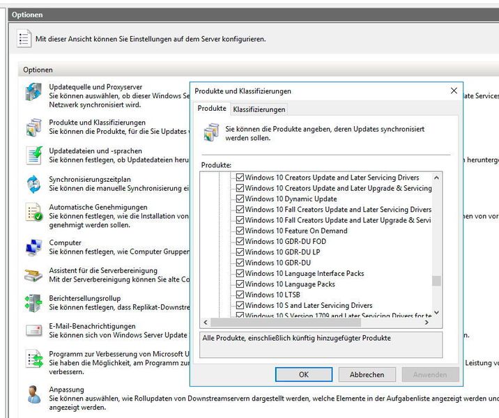 In den Einstellungen wird festgelegt welche Patches über WSUS verteilt werden sollen. (Th. Joos)