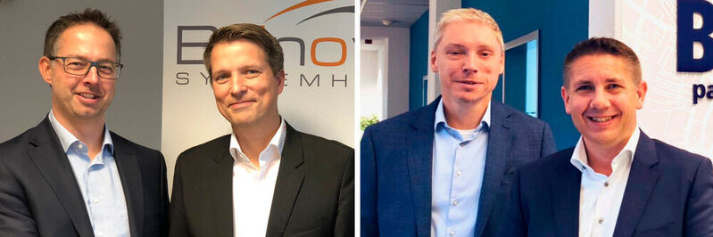 In der neuen Konstellation wird die Brinova-Geschäftsführung, die bisher Marcus Kröger (linkes Bild l.) und Martin Hammer bilden, um die beiden Basys-Geschäftsführer Olaf Brandt (rechtes Bild l.) und Mike Wagner erweitert.