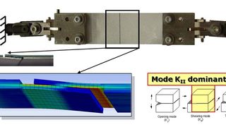 Zugversuch bei einem verklebten Bauteil und die entsprechende Simulation. (Bild: Cadfem)