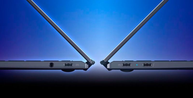 In dem schlanken Aluminium-Magnesium-Gehäuse sitzen insgesamt drei USB-C-Ports. Der mit dem Blitz-Symbol unterstützt Thunderbolt 4. (Bild: Acer)