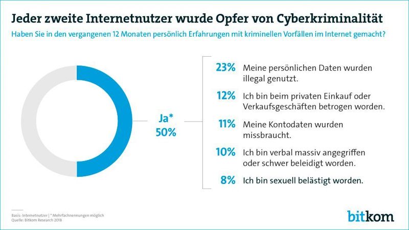 Internetnutzer werden zu Opfern von Cyber-Attacken und Internetkriminellen, doch ihre Sicherheitsmaßnahmen spiegeln nicht die Bedenken wieder, die sie wegen der schlechten Erfahrungen haben. (Bitkom)