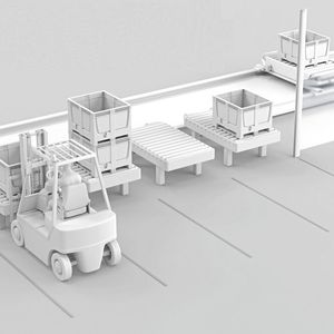 Übergabestationen, an denen Material mit Gabelstaplern ein- und ausgeschleust wird, sind oft an Gefährdungsbereiche angegliedert. Anlagenbetreiber müssen den Zugang zu diesen Bereichen sichern.(Bild:  Leuze electronic GmbH + Co. KG)