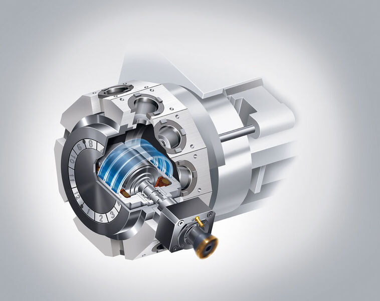 Mit Drehzahlen bis 10.000 min-1 und hohen Drehmomenten bis 54 Nm erreicht der Built-In Motor Turret (BMT) eine Fräsperformance, die der vieler Bearbeitungszentren gleichkommt. (DMG)