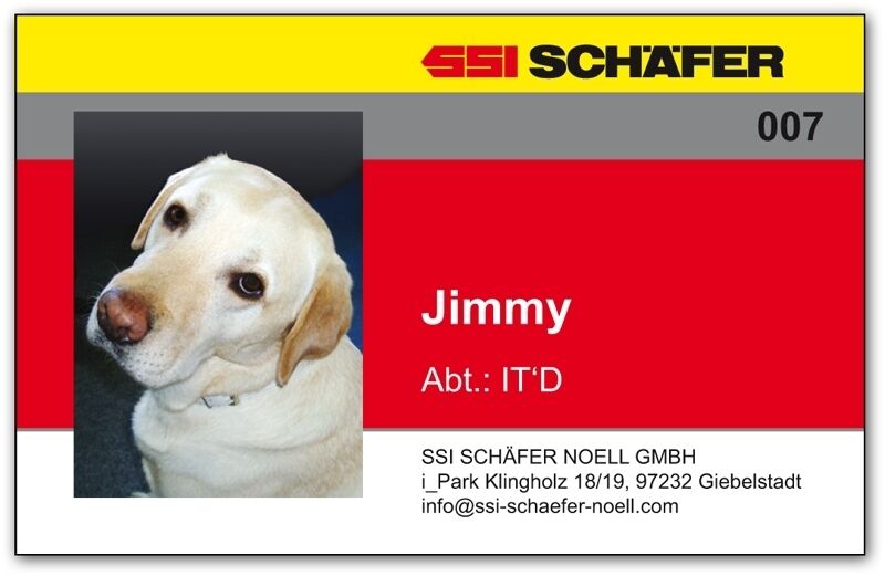 Bei SSI Schäfer Noell trägt auch der speziell geschulte Führhund Jimmy einen Ausweis mit Lichtbild. (Archiv: Vogel Business Media)