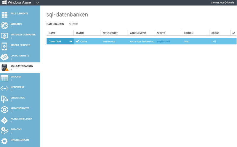 In Windows Azure stellen Sie auch SQL-Datenbanken zur Verfügung. (Bild: Joos)
