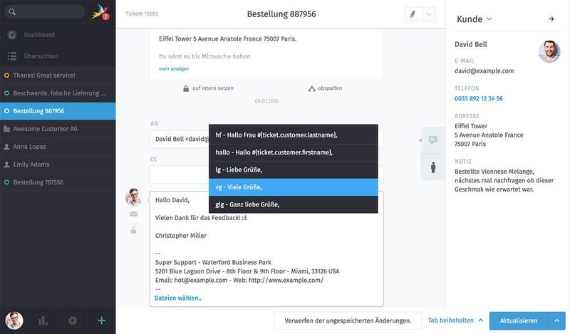 Im Textmodul lassen sich Standardformulierungen vorgeben (Zammad GmbH)