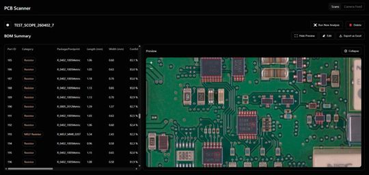 Die Eigenscan-Software: Sie erkennt und klassifiziert Bauteile automatisch, inklusive Vorschau und exportierbarer Stückliste.(Bild:  Eigenblue GmbH)