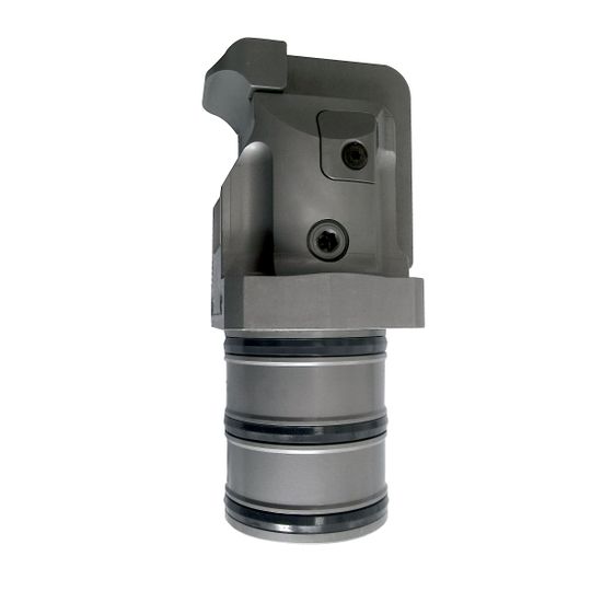 Der von Roemheld entwickelte hydraulische Kompaktspanner mit horizontalem Hub ermöglicht erstmals das direkte Spannen in kleinsten geschlossenen Taschen, Nuten und Aussparungen. (Bild:  Roemheld)