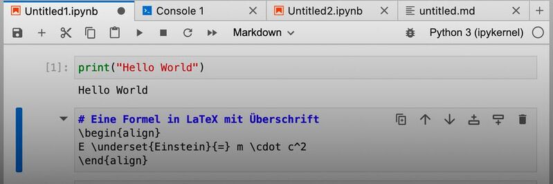 Ob Code oder Markdown, JupyterLab führt Syntax auf Wunsch direkt aus.