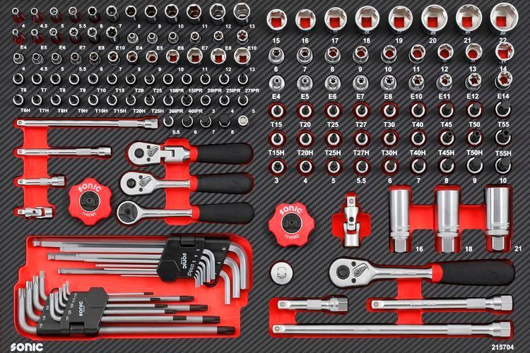 Viele Steckschlüssel gibts  in¼“, 3/8“ und ½“ , auch diverse Torxbits mit passenden Ratschen. (Foto: Sonic)