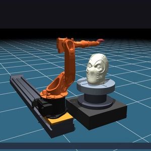 Axes externes : robot sur axe linéaire avec plateau tournant.(Source :  BabaCAD Robotics)